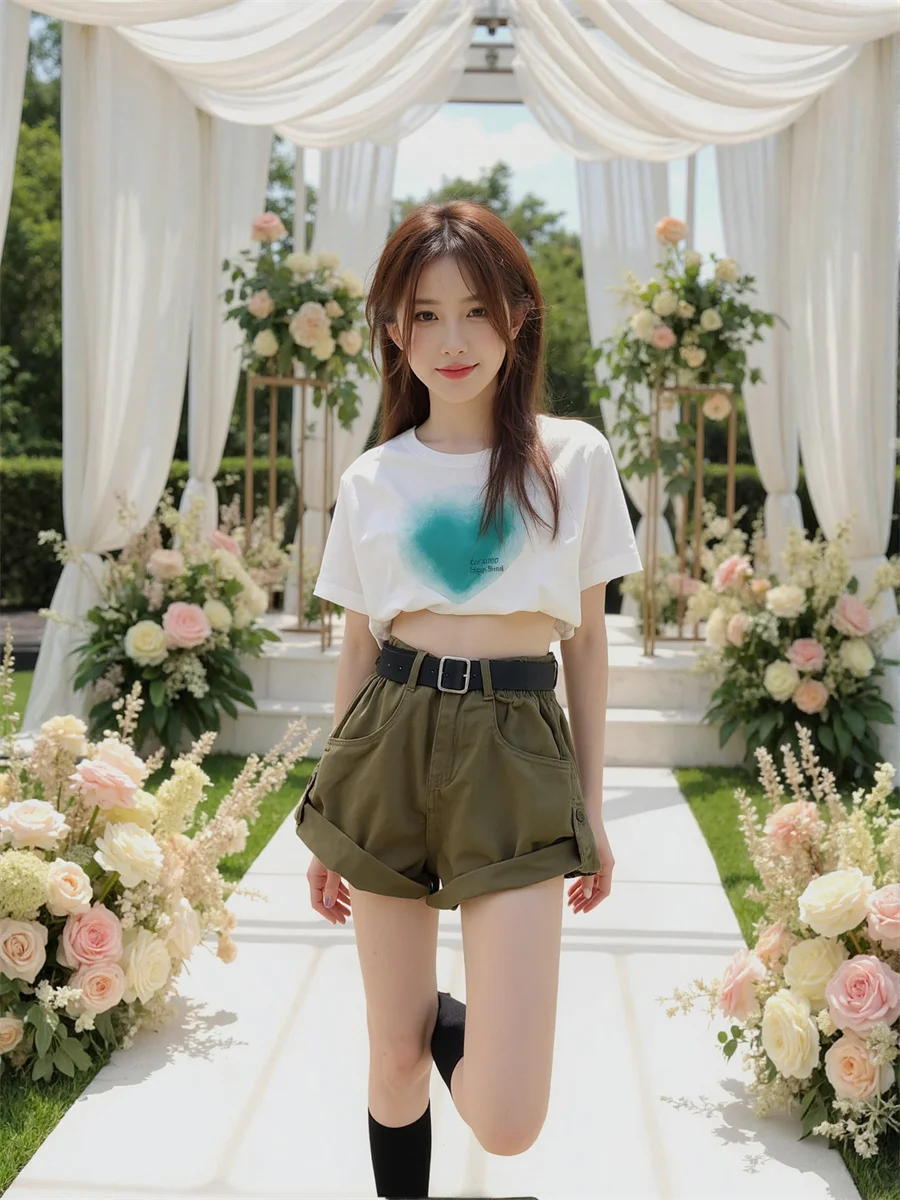 데님 롤 엣지 하이 웨이스트 루즈 쇼츠 여성용 우아한 겨울 심플 루즈핏 홈웨어 라운지웨어