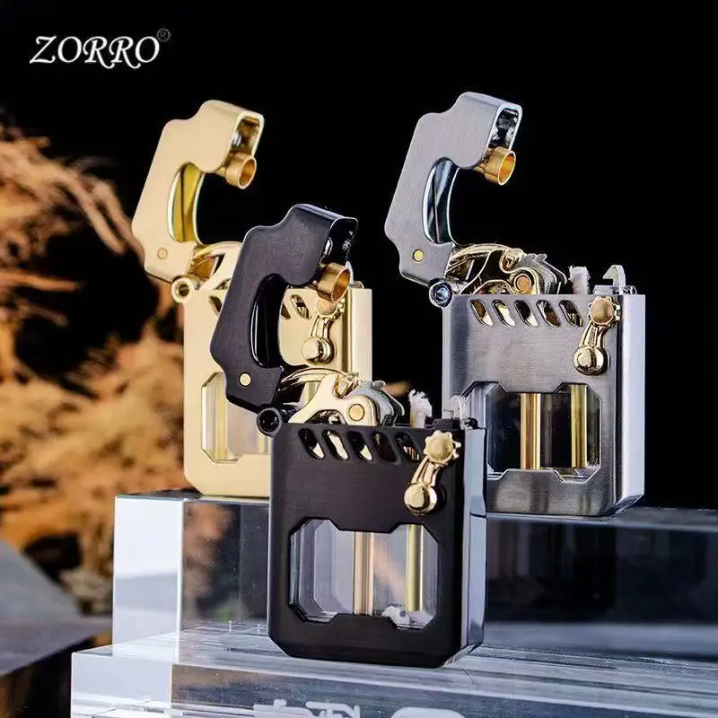 2025 New Zorro Kerosen Lighter Cyber Mecha Transparent Bin Rocker Cool Classic Torrens Tide Men Lighters Wholesale
