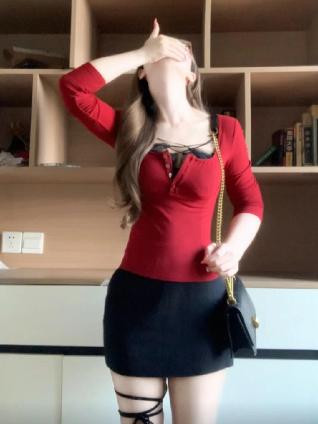 

Sexy Red Slim Fit Long Sve T-irt Design Unique Beautiful Spring Faion Women's Clothing Ci Walk Performance Par Date