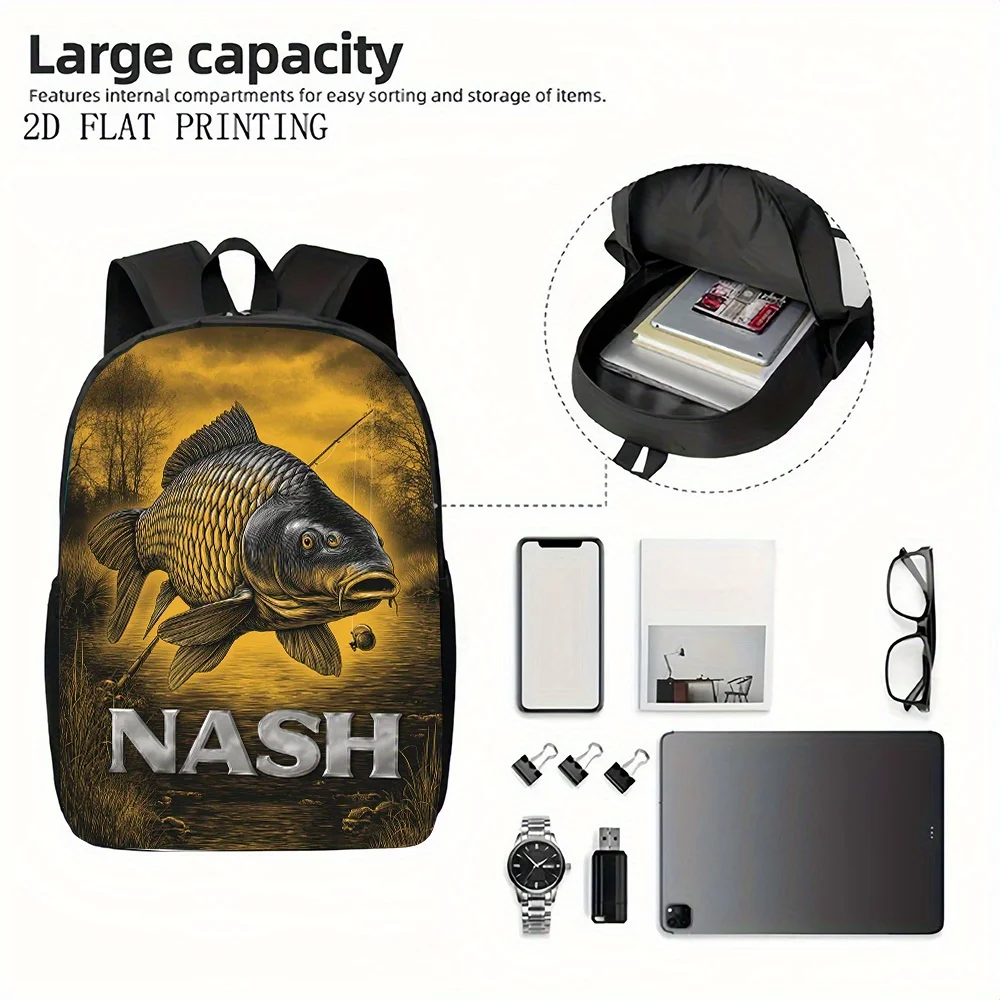1pc Fishing-Themed Backpack Featuring Nash Artwork And a Nature-Inspired Design, for Teenager, For Teenager