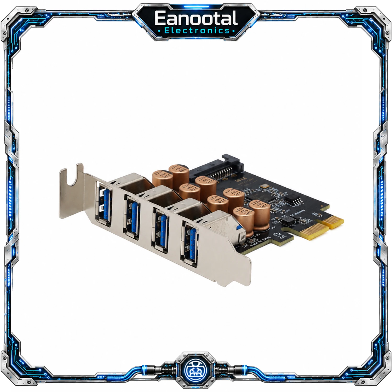 PCIe to 4 USB-A 3.0 Port Expansion Card, 5Gbps Fast PCI Express x1 Adapter with SATA / 4-Pin / No External Power for Desktop PC