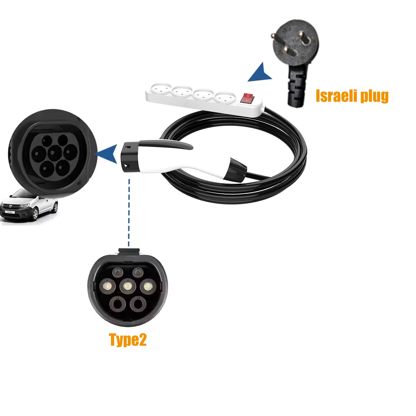 WUFEN V2L Discharger Israel Plug V2L Type 2 16A Support Discharge For Chery BYD ZEEKR SERES5 Geely MG DEEPAL GWM Car Discharge