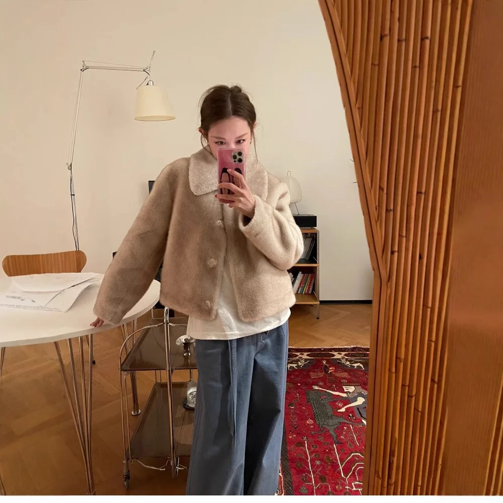 Short Coat Women Faux Fur Coats Thick Warm Turn Down Collar Y2k Streetwear Elegant Overcoat Jackets Open Stitch Autumn Winter