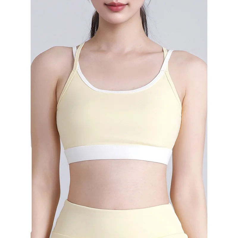 PofyBofy Splicing Yoga Crop Bra Sports Bra Strappy Criss Cross Yoga Bra Padded Medium Support Workout Gym Athletic Fitness Bras