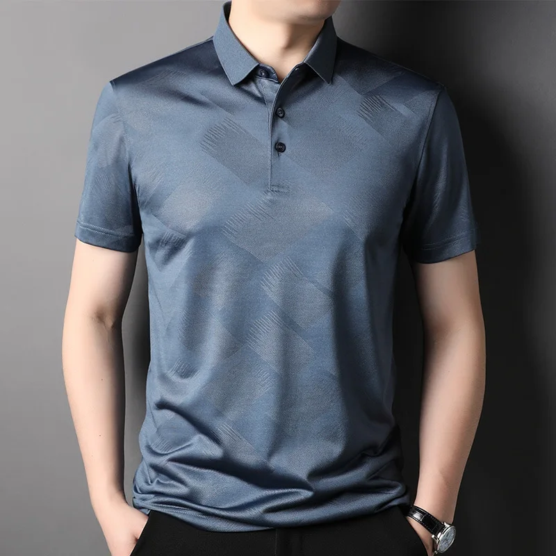 2022 Mulberry Silk Golf Men's Polo Shirts Luxury Short Sleeve Jacquard Business Casual Male T-shirts Summer Simple Man Tees