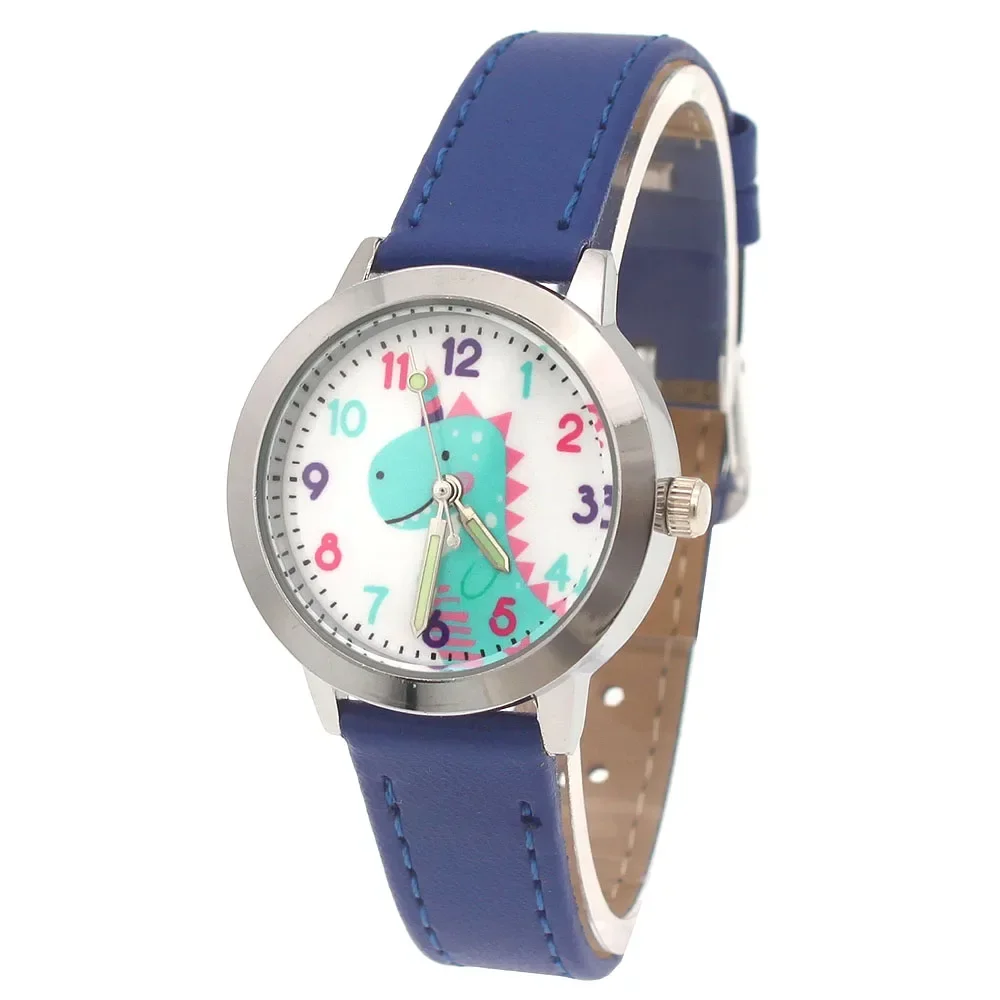 Montre de dessin animé en cuir avec cadran dinosaure pour filles, montres-bracelets à Quartz pour étudiantes, cadeau de noël pour enfants