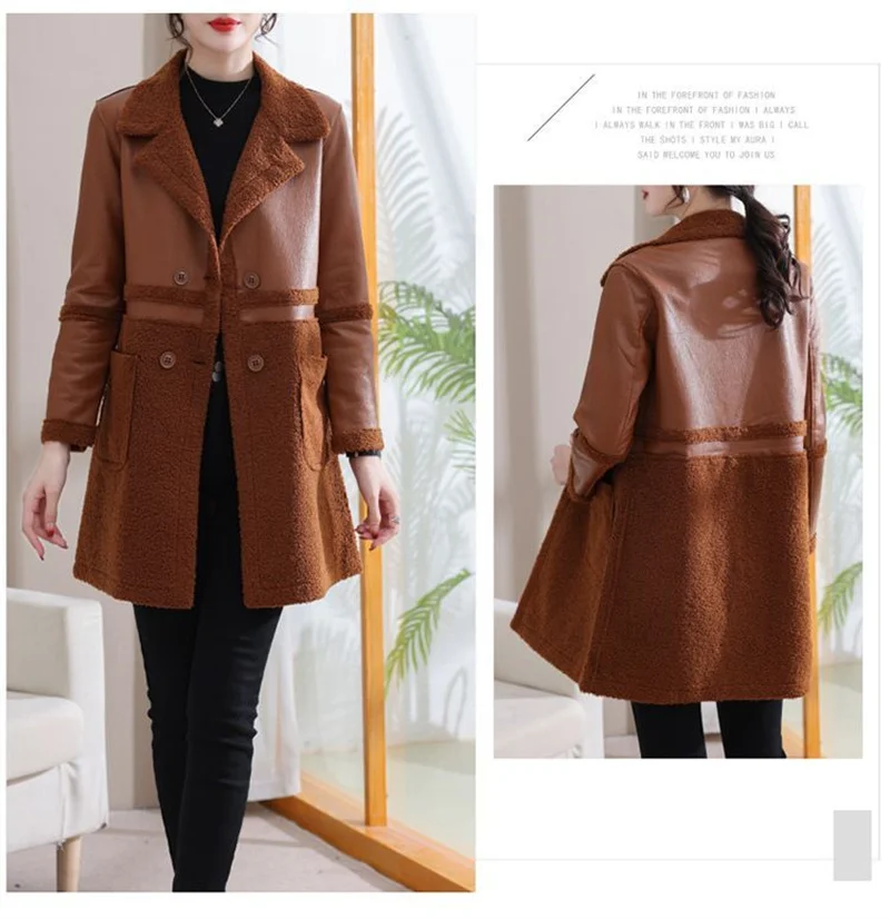 2024แจ็คเก็ตหนังขนแกะสไตล์เกาหลีสำหรับผู้หญิง, เสื้อกันลมแบบใหม่สำหรับฤดูใบไม้ร่วง/ฤดูหนาว