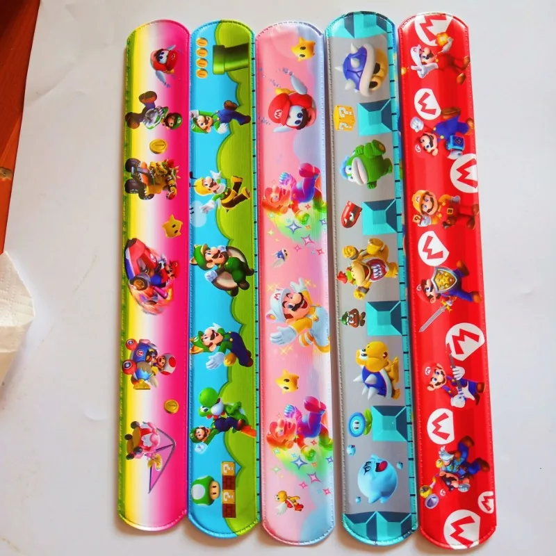 

12pcs Super Marios Clap Circles Anime Figures Slap Bracelets Children's Party Favors Animal Pattern Wrist Bands Toys Kids Gift