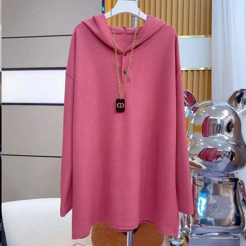 2023 Spring Autumn New Fashion Hooded Button Long Sleeve Hoodies Women Casual Loose Thin Style All-match Mid-length Pullovers