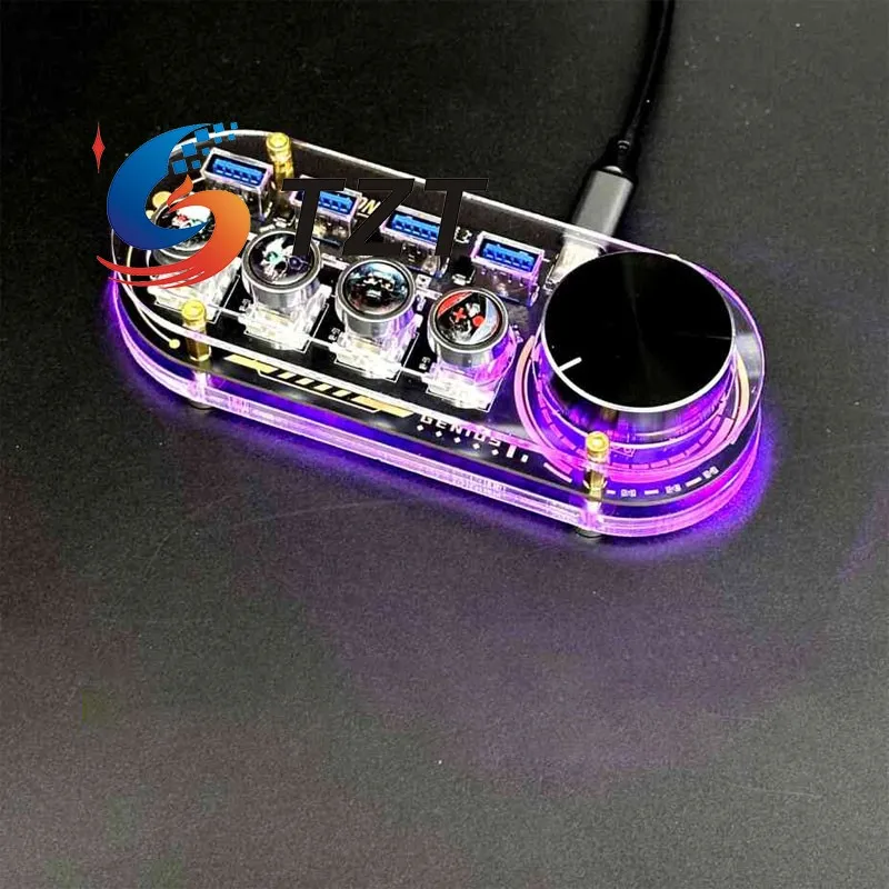 TZT 4-Port USB Hub + 4-Key Keyboard + 1 مقبض مستوى الصوت (إصدار USB3.0 مع أرقام/Emoji/Skull/Black Keycaps) للأقراص الصلبة