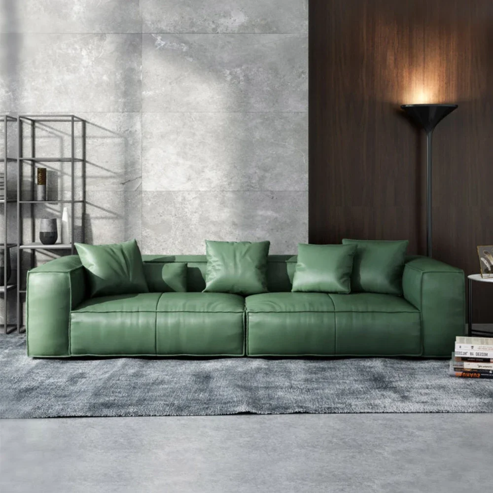 Luxury Leather Sofa Living Room Simple Retro Super Soft Dark Green Leather