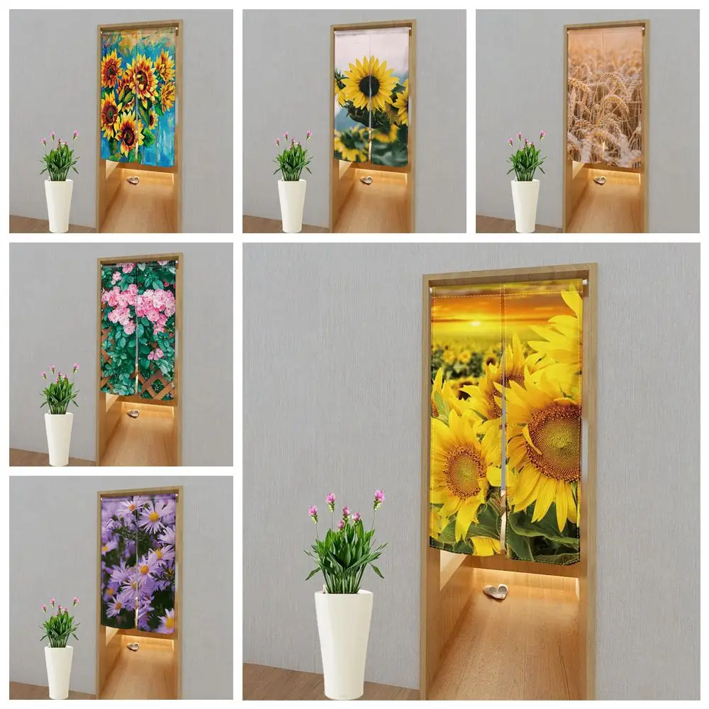 

Pastoral Sunflower Flower Japanese Door Curtain Bedroom Partition Kitchen Cafe Office Half Split Curtain Entrance Doorway Decor