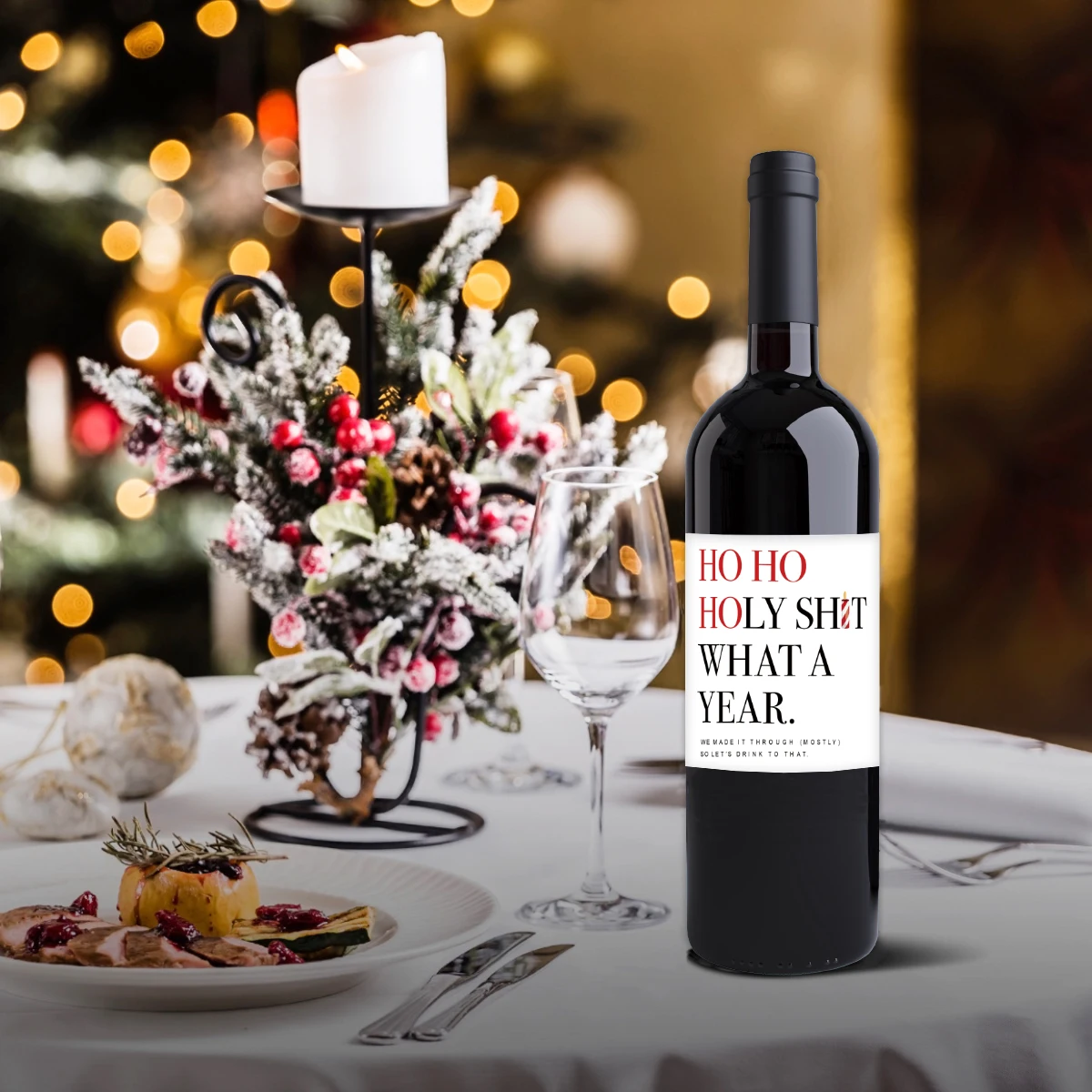 4/6pcs Ho Ho Ho Wine Labels,Funny Christmas Wine Bottle Stickers,Holiday Wine Label for Coworker,Gifts Label Christmas Supplies