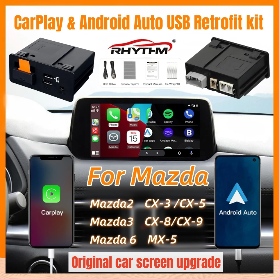 New Upgrade Apple CarPlay Android Auto USB Adapter for Mazda 2 3 6 CX3CX5CX8CX9 MX5 TK78-66-9U0C OEM Hub Retrofit Kit Car AI box