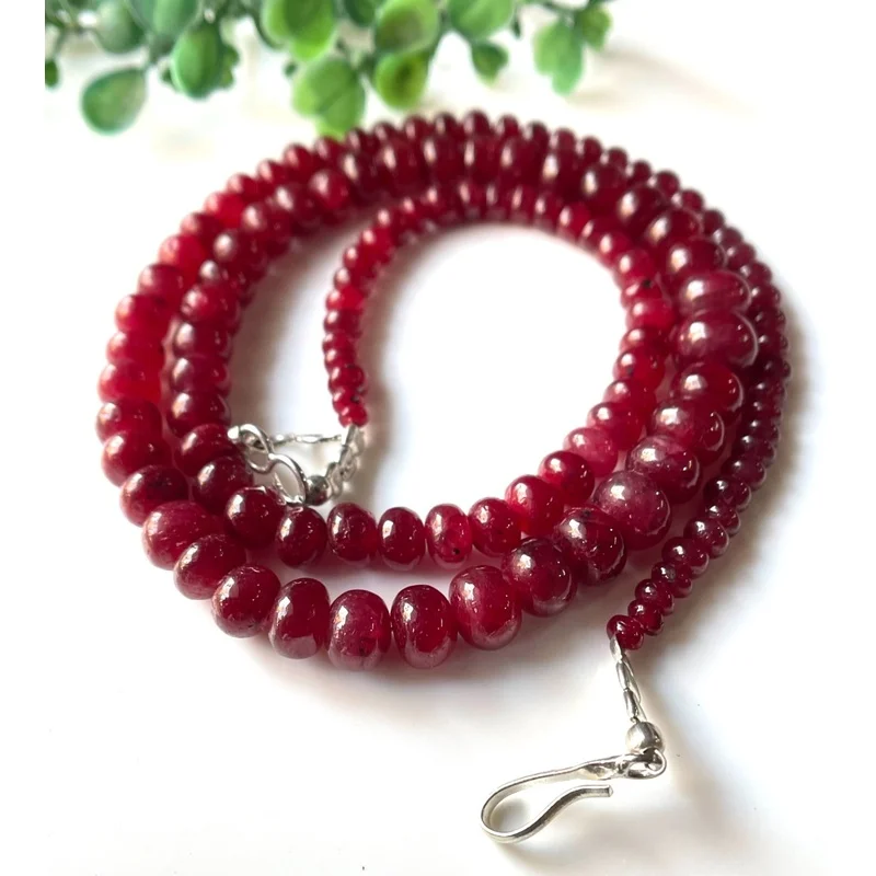 High Quality Natural Smooth Beads Rondelle Shape Ruby Gemstone Necklace