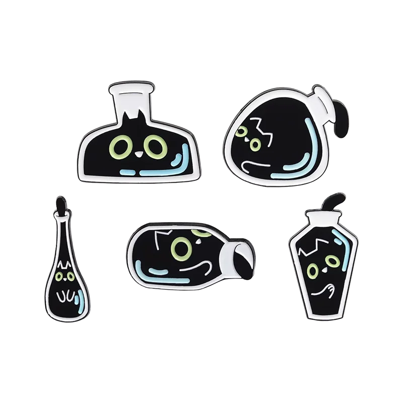 

Cute Black Kitten In Bottle Brooch Enamel Pin Funny Cartoon Animal Cat Brooch Backpack Lapel Badge Jewelry Gift for Kids Friends