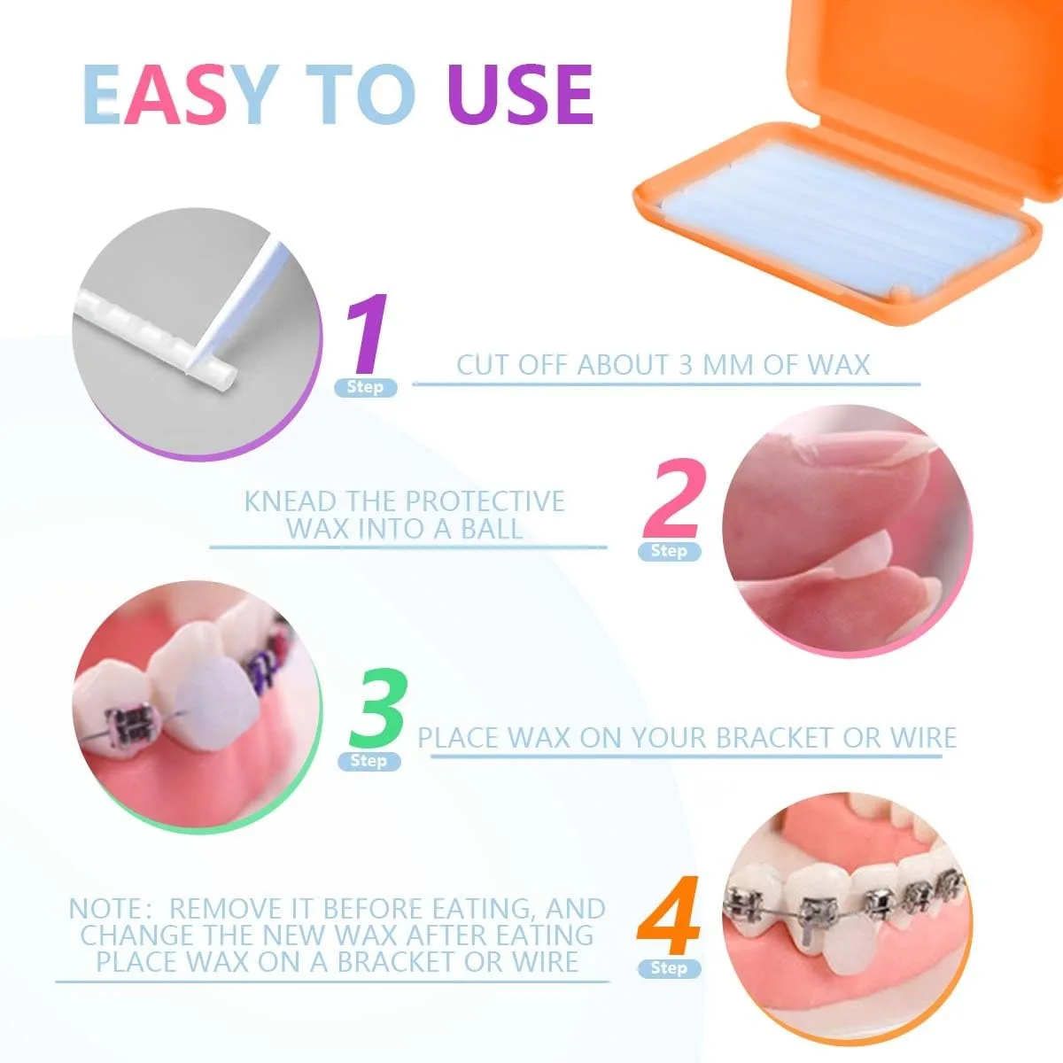교정기 용 1PCS 치과 왁스 다채로운 보관 케이스 및 소형 플라스틱 커터 수리가있는 치아 구강 기기 용 치열 교정 왁스