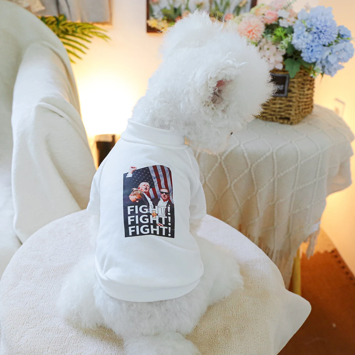 1PC Pet Clothing Cat Spring/Summer Thin Trump White Short Sleeve Hoodie T Suitable for Small and Medium sized Dogs