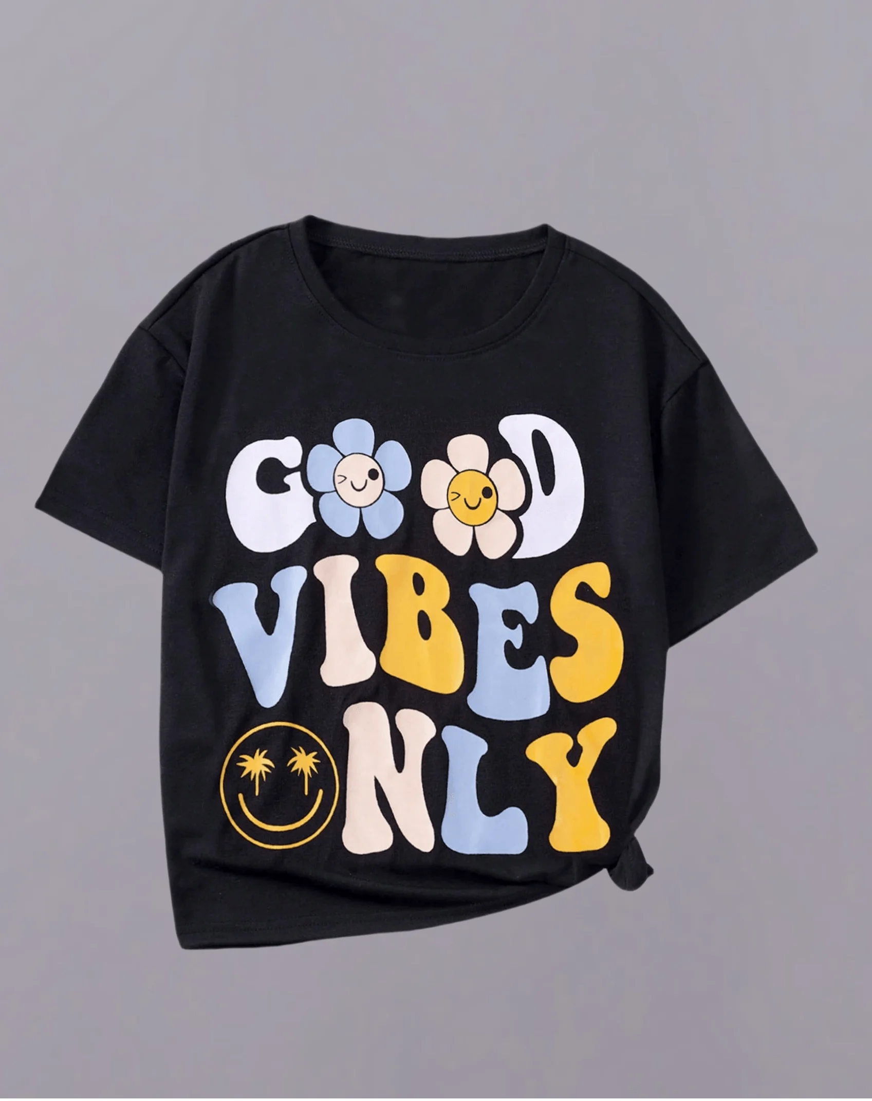 Children's fun printed T-shirts - 'Good Vibes Only' trendy design