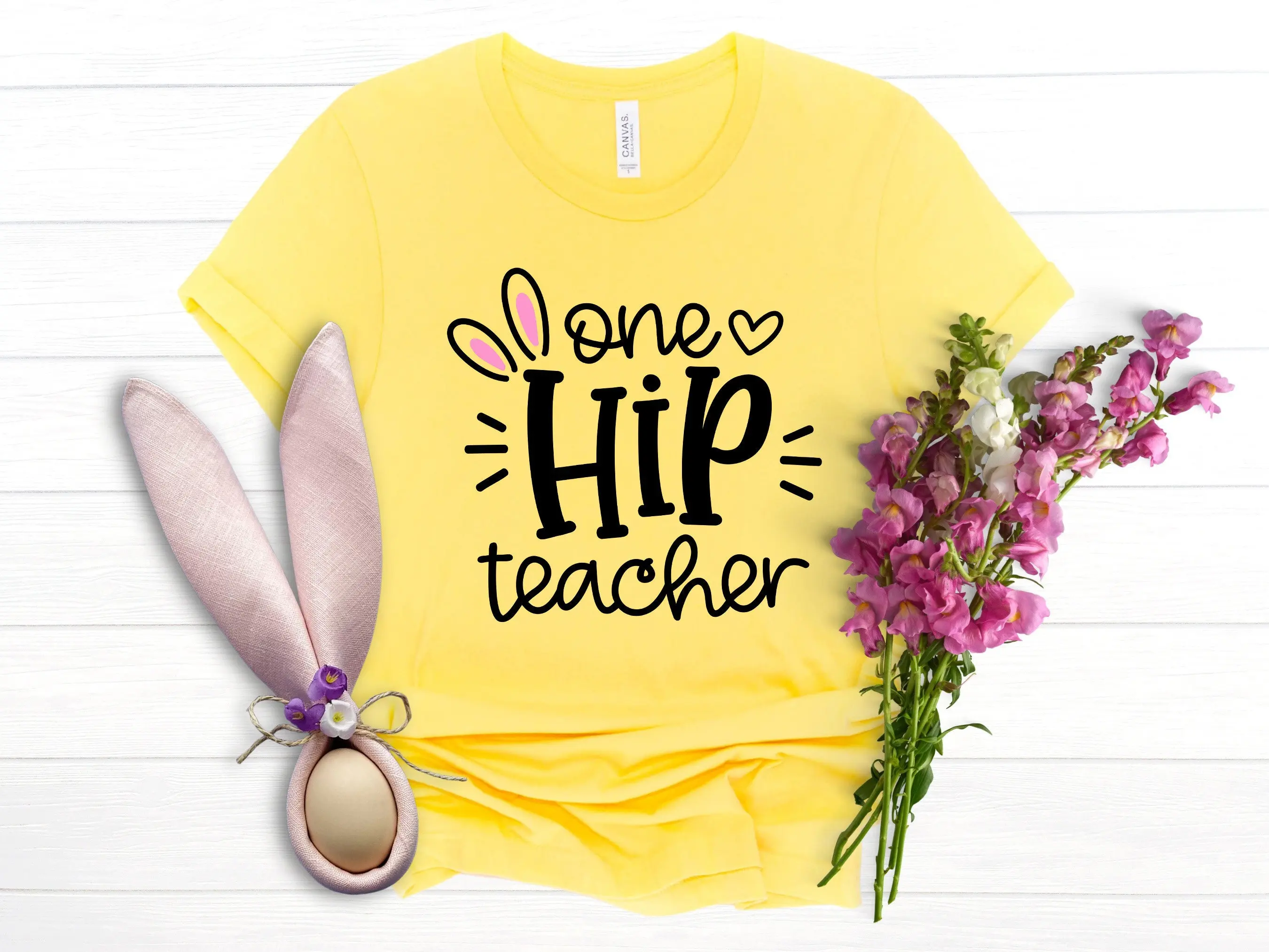 One Hip Teacher T Shirt Easter Bunny Ears Life Happy