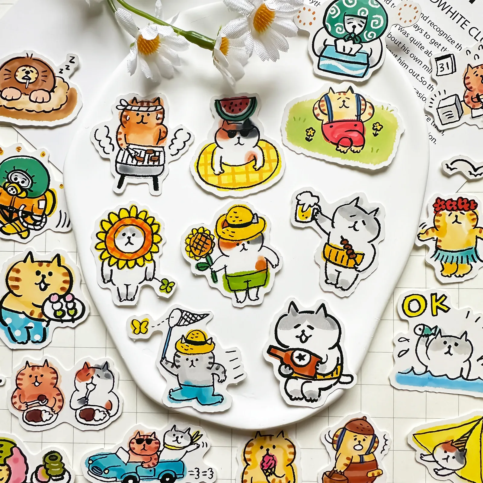 Ins Cute Cartoon Cat Four Seasons Animal Stickers DIY Diary Notebook Scrapbook Decoration for Kids