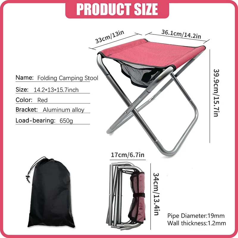 16 Inch Tall Portable Folding Aluminum Alloy Lightweight Stool Seat with Carry Bag for Fishing Outdoor Camping Hiking and BBQ