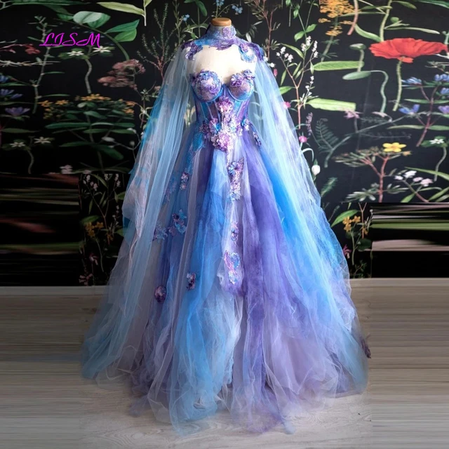 Lism Colorful Fairy Tulle Prom Dress With Cape Floral Applique Sweetheart Layered Puffy Long Evening Party Gowns Robes De Soiree Prom Dresses AliExpress