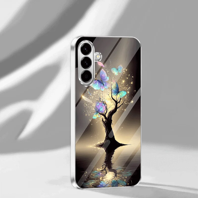 

Colorful butterfly pattern electroplated glass phone case, suitable for Samsung S26/S25/S24/S23/S22/S21/S20 and other models.