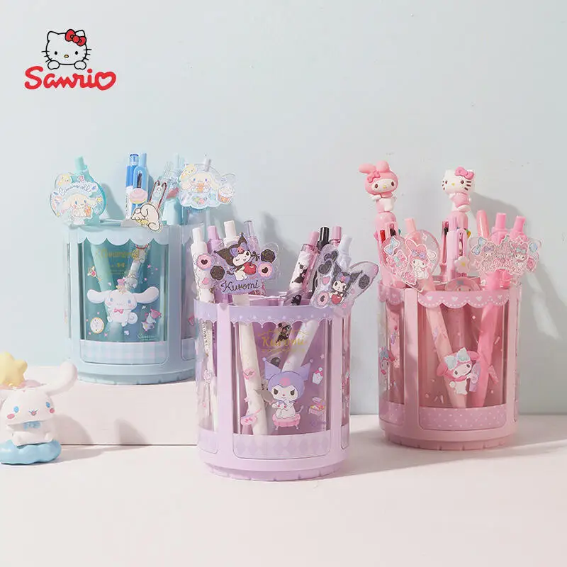 

Sanrio Cinnamoroll Kuromi мультяшный вращающийся держатель для ручек My Melody настольный органайзер для канцелярских принадлежностей коробка для хранения подарков большой емкости