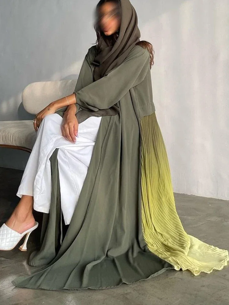 Eid Muslim Pleated Abaya for Women Chiffon Gradient Color Abayas Saudi Arabic Party Dress Ramadan Vestidos Kaftan Long Robe 2024