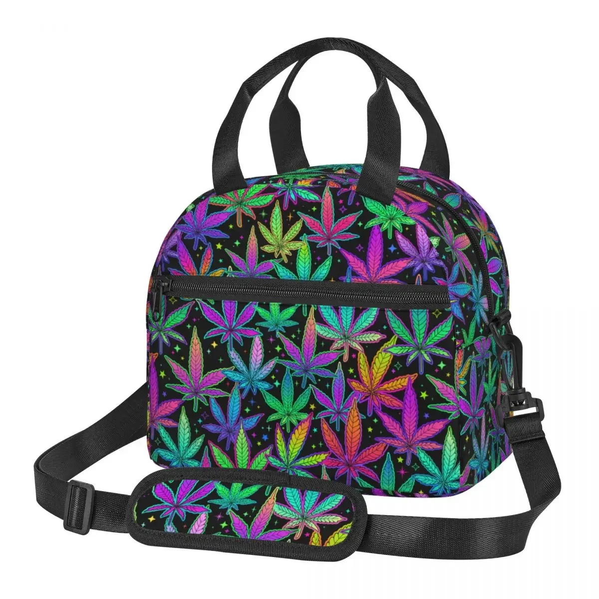 Trippy  Plant Leaves Hippy Insulated Lunch Bag With Adjustable Shoulder Strap Food Large Capacity Cooler Thermal Bento Box