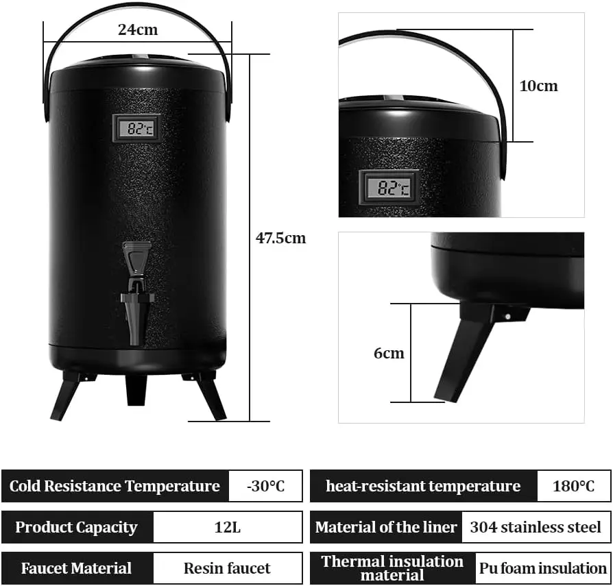 Insulated Beverage Dispenser 3.2 Gallon Hot Beverage Dispenser, Hot and Cold Drink Dispenser