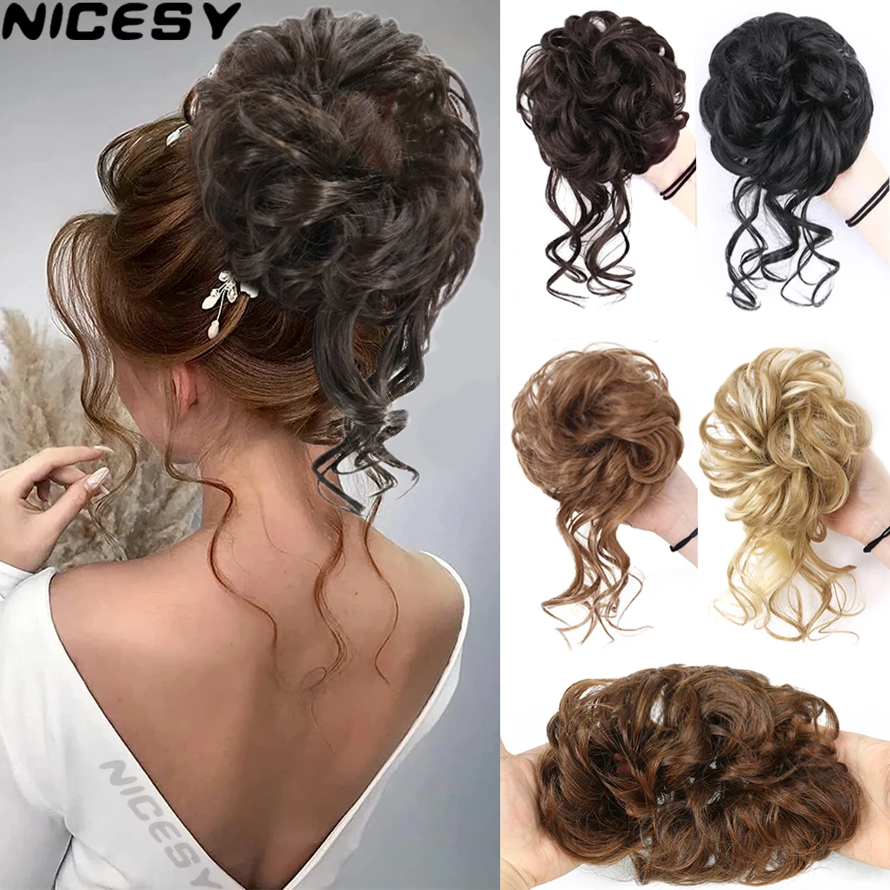 Synthetic Hair Bun Chignon Messy Curly Hair Band Elastic Scrunchy False Hair Pieces For Women Hairpins Black Brown