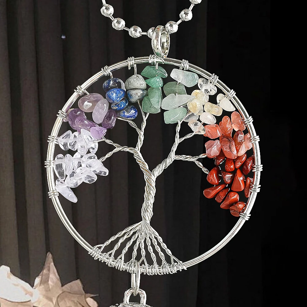 1PC Yoga Chakra Tree of Life Quartz Energy Stone Feather Dreamcatcher Pendant Aromatherapy Storage Ball Meditation Hanging Decor