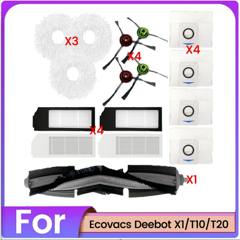 ~ دائم 16 قطعة فرشاة ممسحة القماش كيس لجميع الغبار ومجموعة مرشح ل Ecovacs Deebot X1 T10 T20 مكنسة كهربائية الملحقات استبدال جزء