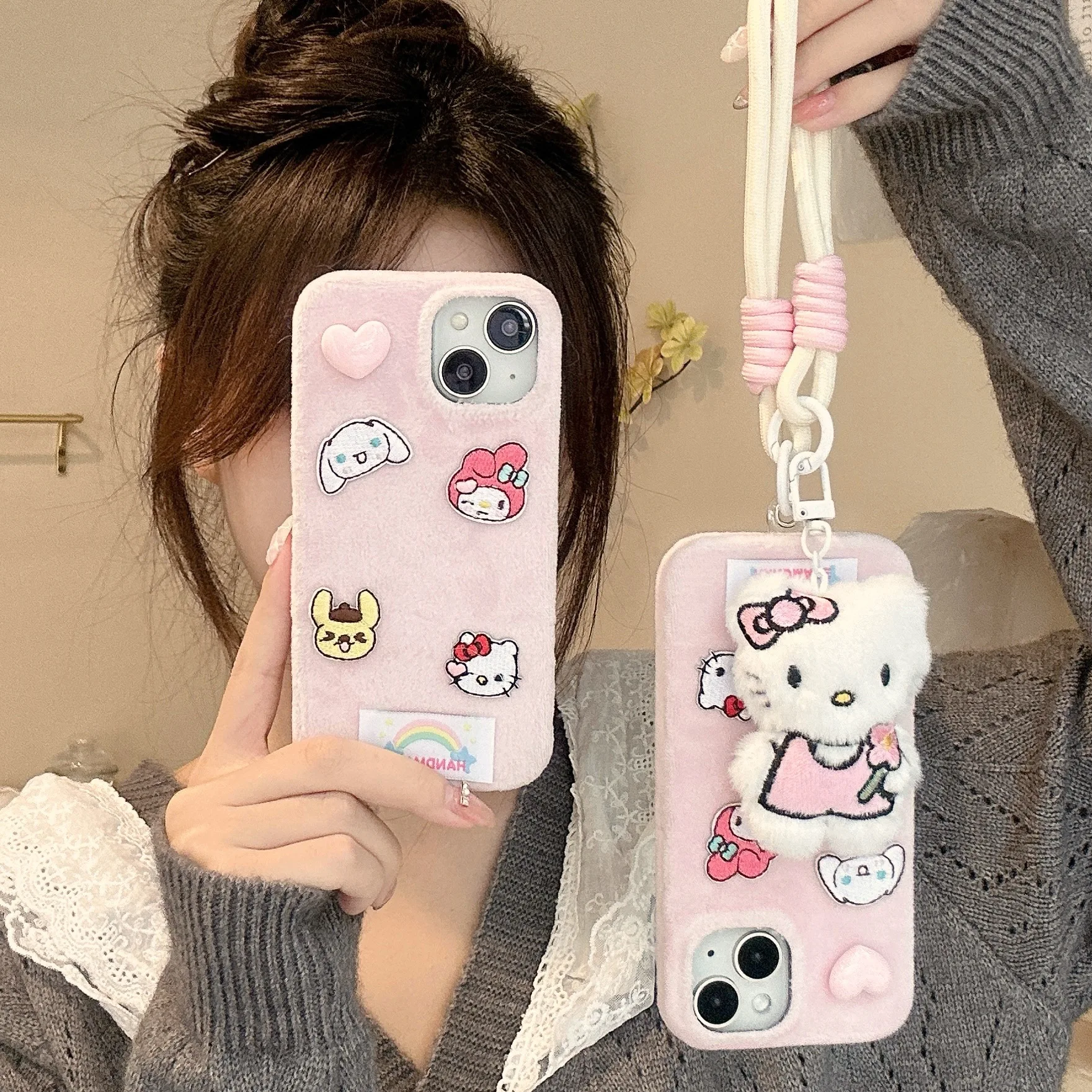 

Embroidery Melody Hello Kitty Sanrio Cinnamoroll Phone Soft Case for IPhone 12 13 14 15 16 Pro Max Case Purin IMD Cover