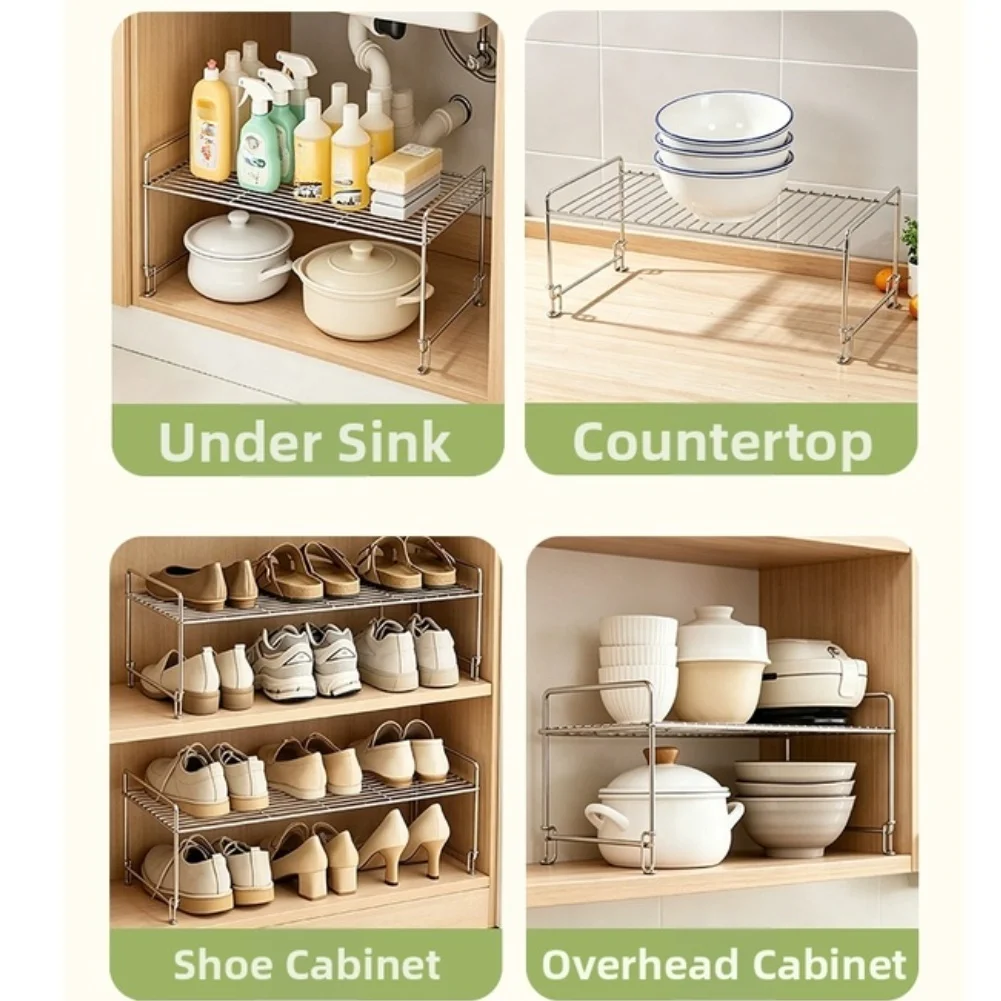 Countertop Stackable Shelf Made of 201 Stainless Steel for Organizing For Spices Utensils and Small Kitchen Tools