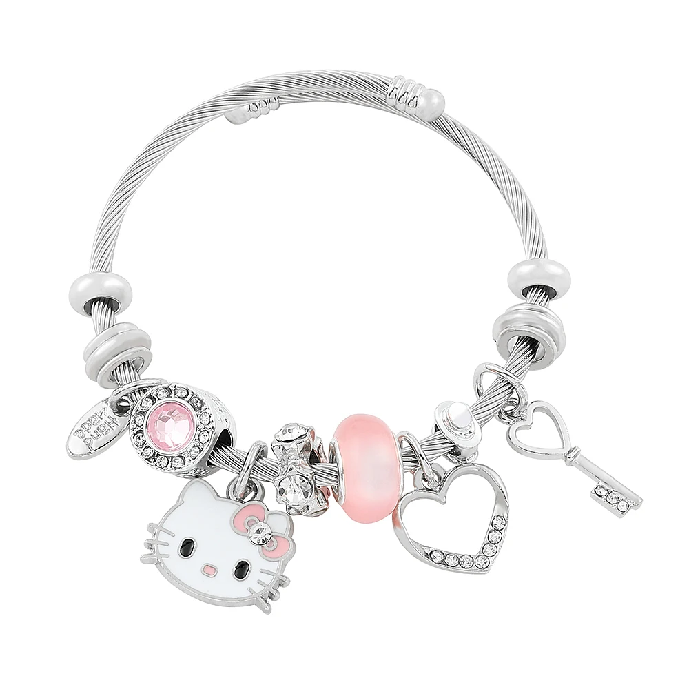 Sanrio Cartoon Charms Bracelets Kawaii Hello Kitty Beads Pendant Hand Chains Cute Bangle Jewelry Accessories Gifts for Girls