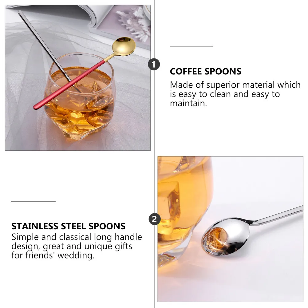 8Pcs Premium Stainless Steel Coffee Spoons Long Handle Dessert Spoons Mirror Polished Easy Clean Modern Tableware Gift Set