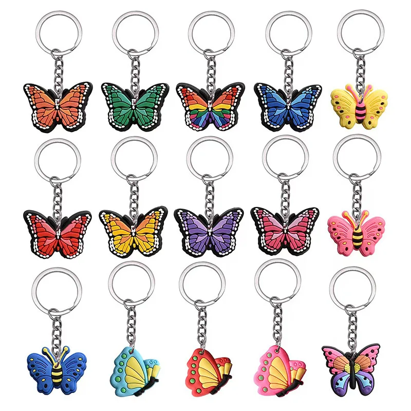 

100pcs/Lot PVC Cartoon Butterfly Keychain Lovely Flying Animal Keyring Bee Dragonfly Ladybird Key Chains