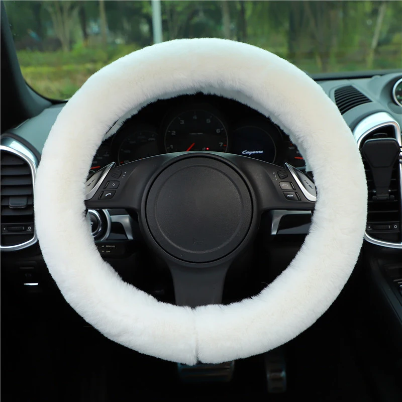 Ultra Soft Fluffy Steering Wheel Cover for Women, Standard 38cm Size, Comfortable Grip Car Steering Wheel Cover, White, Pink