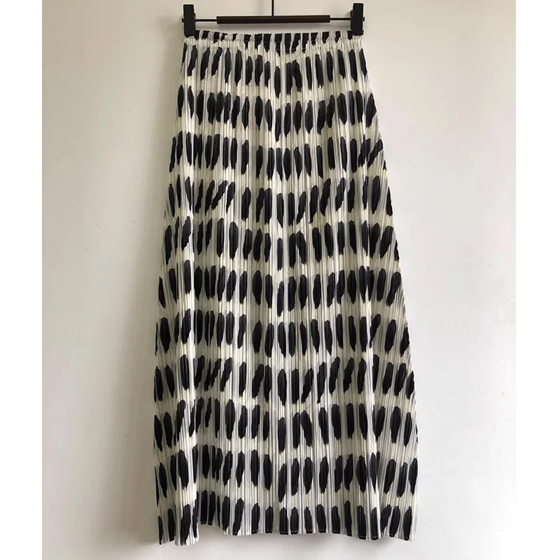 

Women Summer Skirt Floral Print Pleated Midi Skirt A Line Flowy Skirt High Waist Ruffle Hem Elegant Casual Dress For Ladies