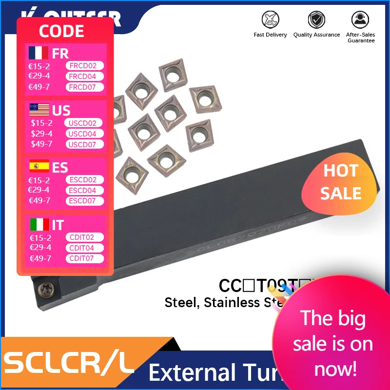 

1pc SCLCR/L1212H09 SCLCR/L1616H09 SCLCR/L2020K12 External Turning Tool Holder CCMT Carbide Inserts Lathe Bar Cutting Tools Set
