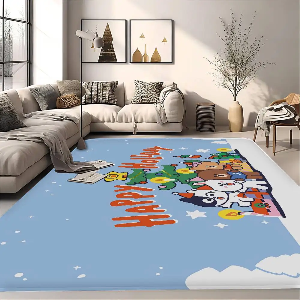 L-Lines F-Friends Brown Bear Hallway Carpet Washable Non-Slip Living Room Sofa Chairs Area Mat Kitchen Doormat Area Rug