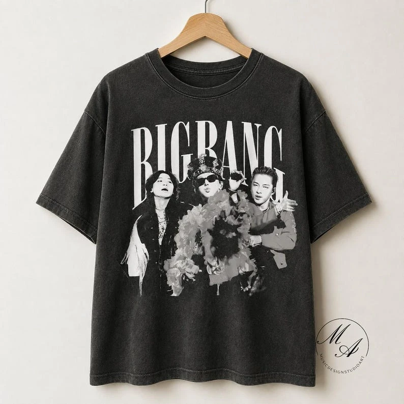 BIGBANG 20. Jubiläumskonzert Vintage Washed T-Shirt Bigbang Gruppenporträt-Druck Unisex Oversized Kurzarm Kpop Oberteil – Detail 7