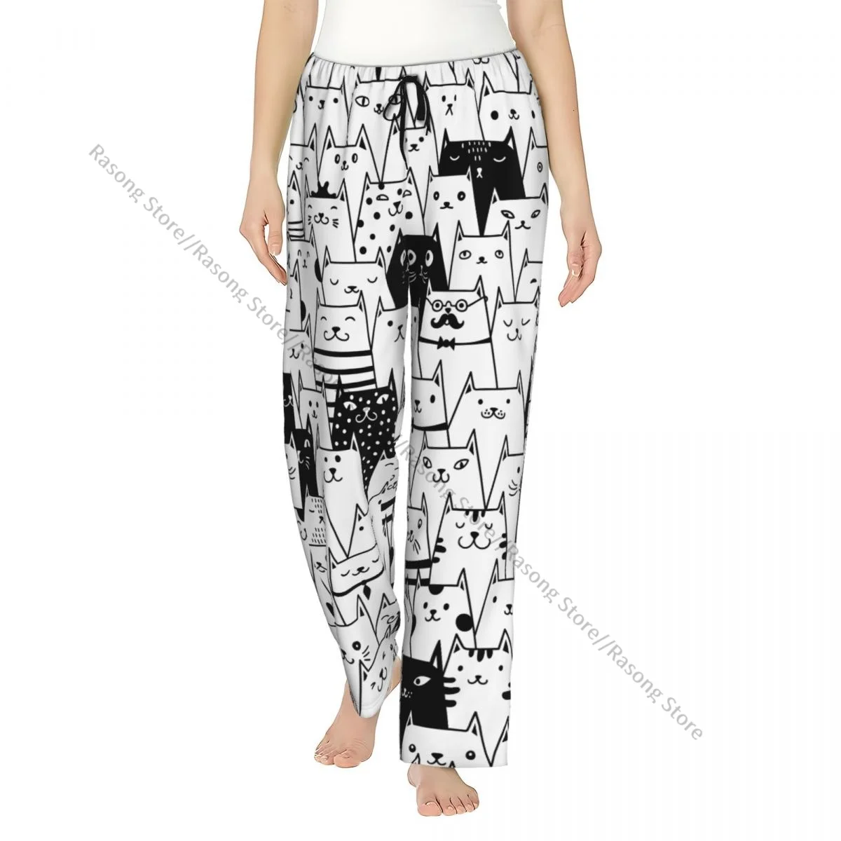 

Women Flannel Lounge Pants Soft Little Feral Cat Pajama Pants Winter Sleepwear