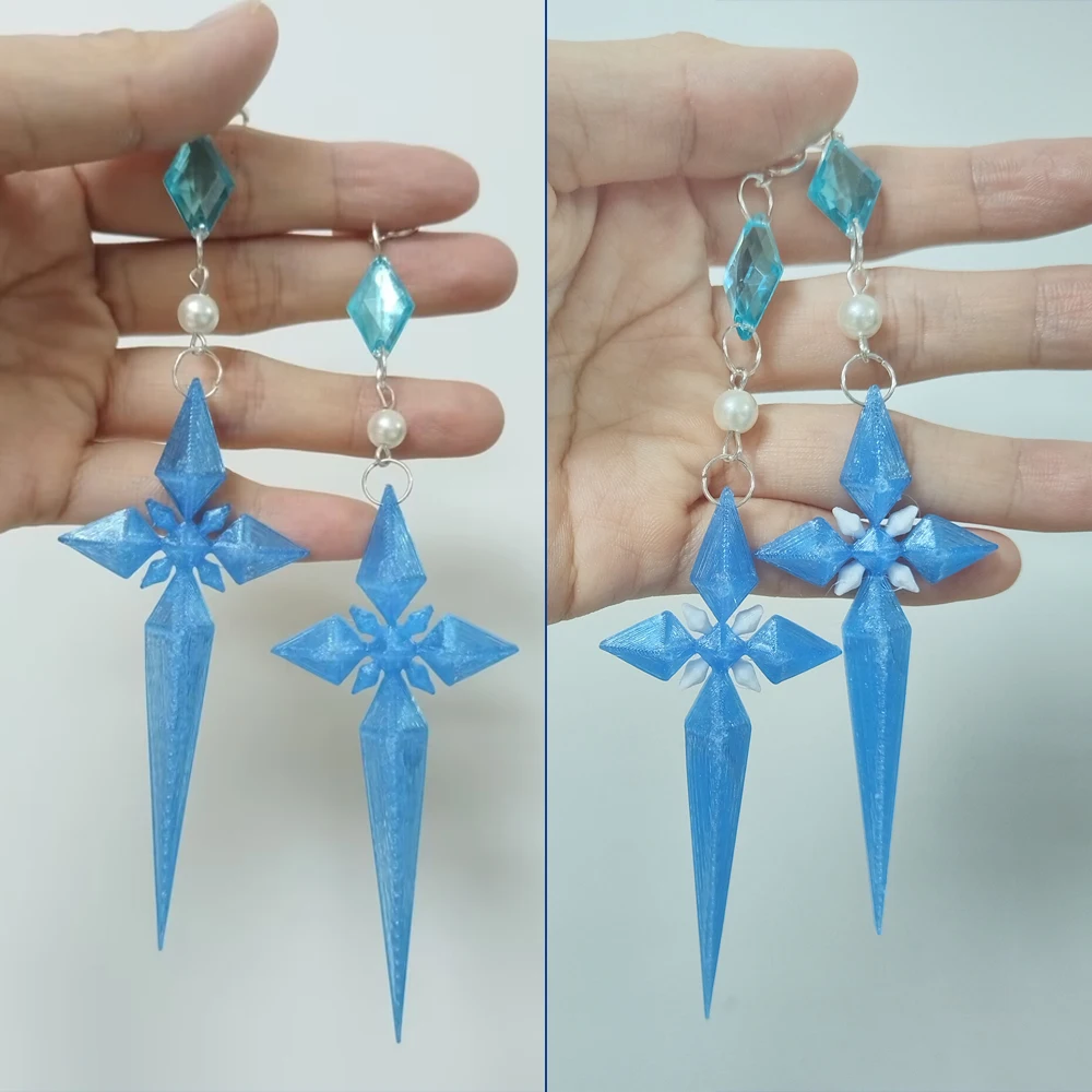 Genshin Impact Tsaritsa Cosplay Earrings Clip‑on Blue Snow Earrings Elf Ears Anastasya Feodorovna Snezhnaya For Women Halloween