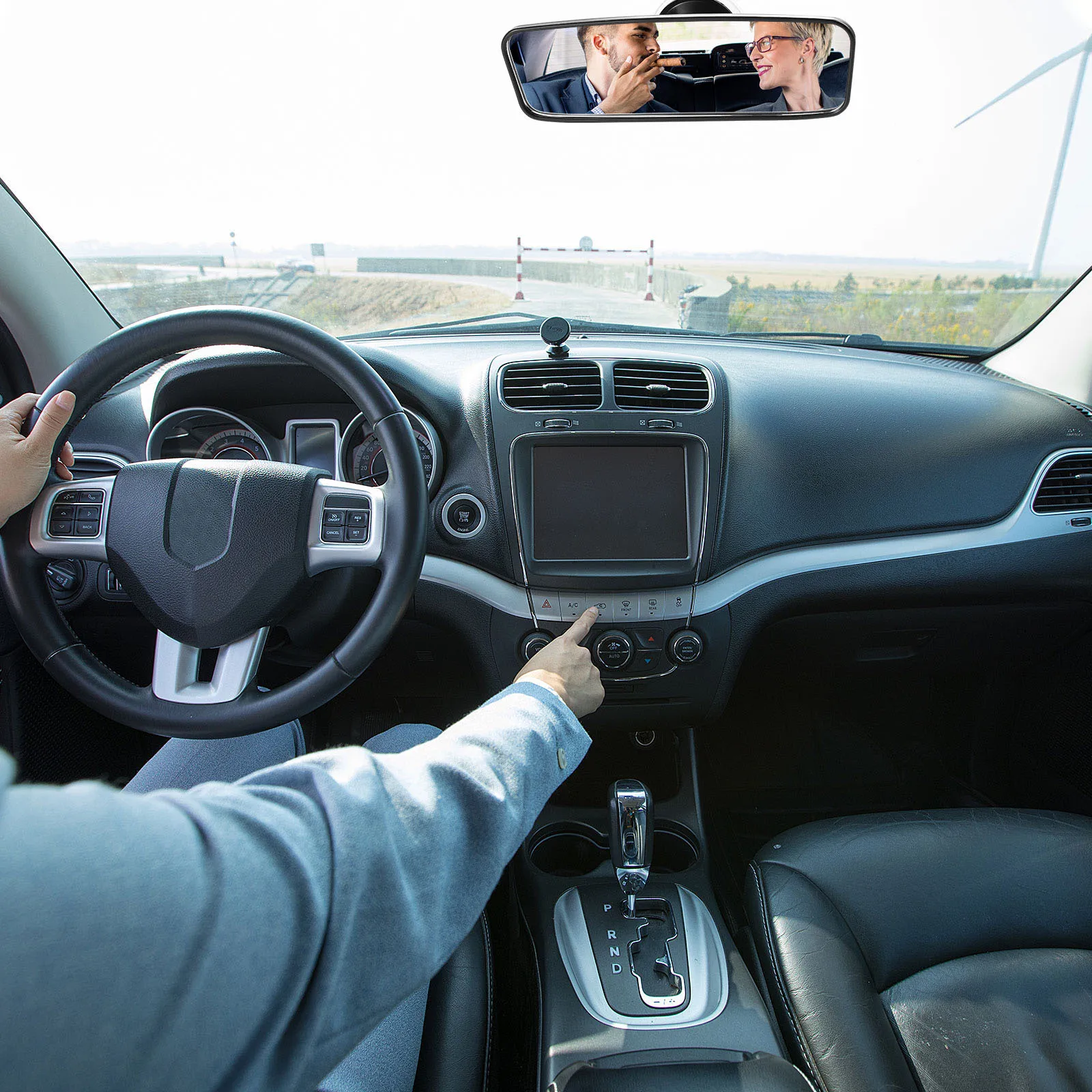 

Rear View Mirror Car Interior Large Blue Lens Anti-Glare 360 Rotating Head Suction Cup Mount Windshield Truck Suv Van