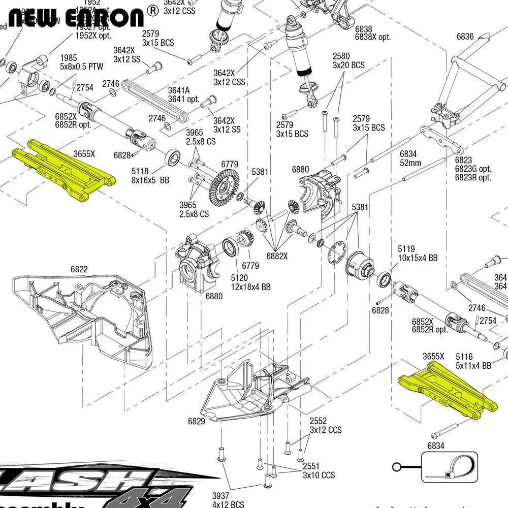 NUEVO ENRON CNC # Brazos de suspensión inferiores delanteros/traseros de aleación 3655X para RC 1/10 Traxxas Slash 4x4 Rustler Stampede XO-1 piezas de mejora