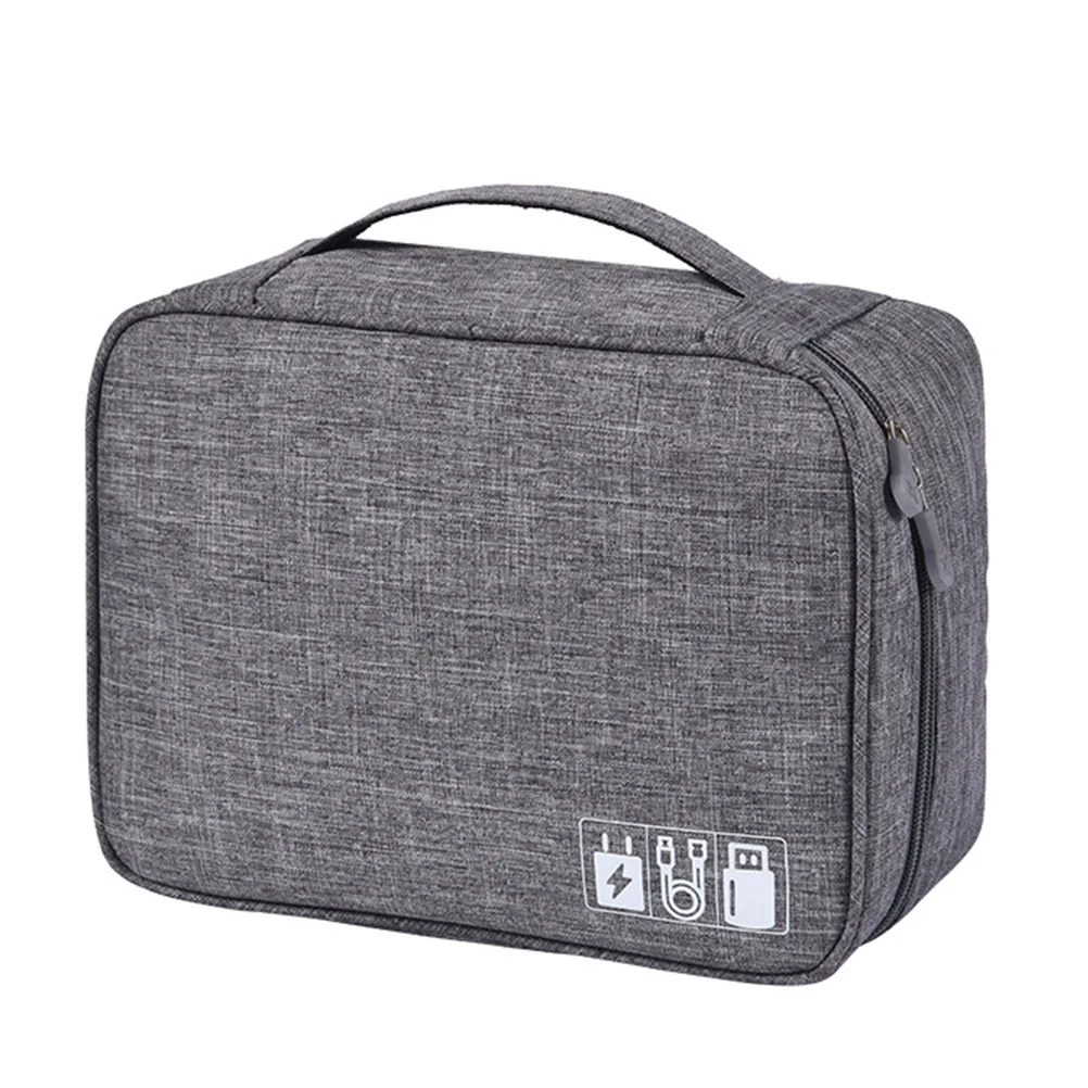 

Grey Travel Storage Bag Polyester Waterproof Data Cable Carrying Case Electronics Accessories Organizer Power Bank USB Cable